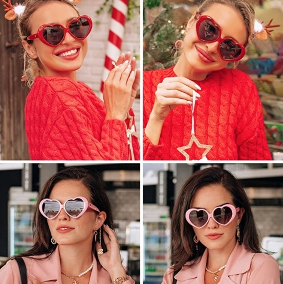New Pink Womens Heart Shaped Sunglasses Vintage Retro Glasses main image 4